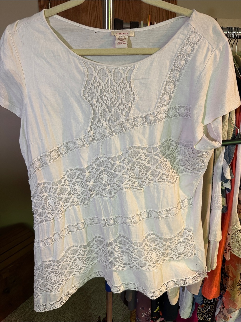 Sundance White Crochet Lace Short Sleeve Blouse